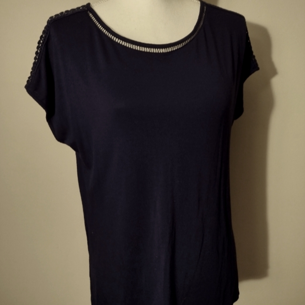 Cable & Gauge Navy Blue Embroidered Sleeve and Collar Shirt